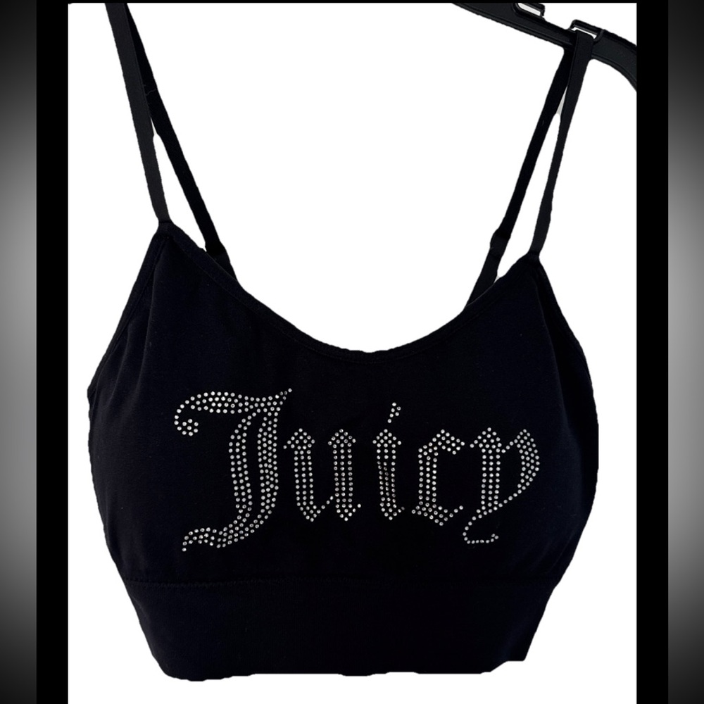 Juicy Couture Sports Bra Black Rhinestone Removable Pads Adjustable Straps NWOT